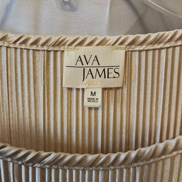 AVA JAMES SIZE MEDIUM CHAMPAGNE BEIGE LONG SLEEVE BLOUSE, HAS SHIMMER - Picture 2 of 7